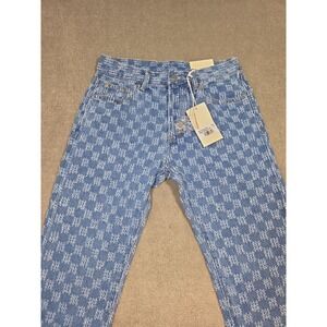 MNML Men Jean 30X32 Blue Denim Monogram Print 100% Cotton  NWT